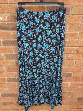 Discreet Black Maxi Skirt with Blue & Purple Floral Print Size XXL